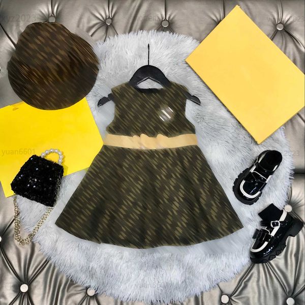 

designer kids clothes contrast waistband decoration girl skirt full print of letters baby dress multiple product, Red;yellow