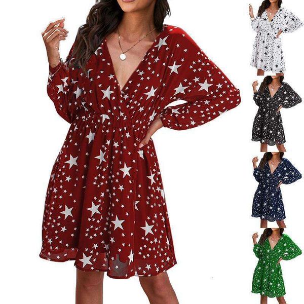 

womens fashion star print double layer net sleeve lining long dress woman clothing, Black;gray