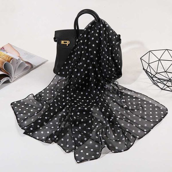 

scarves korean polka dots chiffon transparent breathable sunscreen shawl 160x50cm female summer thin long beh towel sun silk scarf r43 j2308, Blue;gray