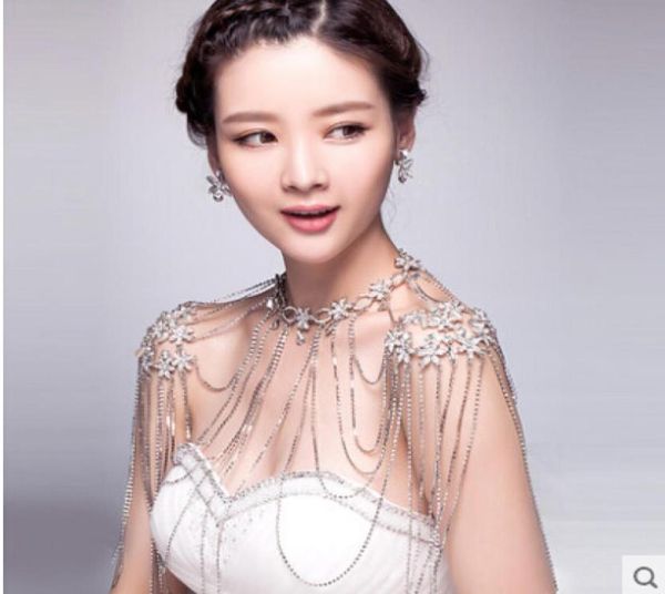 

luxury bride shoulder chain wedding jewelry with 3d floral wedding dress accessoriespupular ladies necklace shoulder decoration 21603354, White