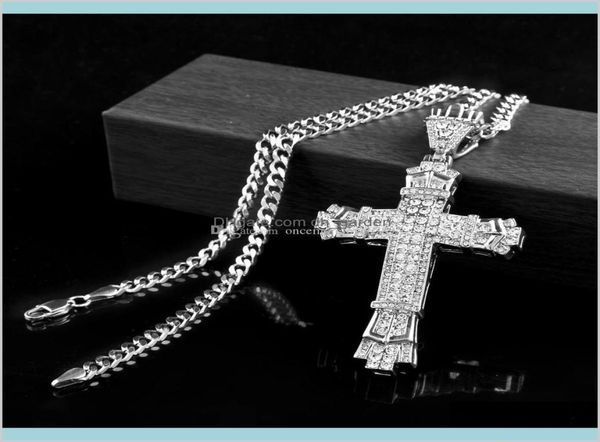 

retro silver charm full ice out cz simulated diamonds catholic crucifix necklace with long cuban chain 4ljdh necklaces xjl3j1290137