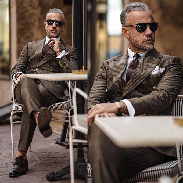 

stripe men's wedding suits 2 pieces notched lapel groom tuxedos for men double breasted (jacket+pant), Black;gray