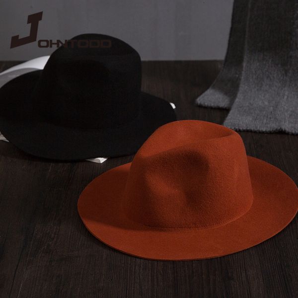 

wide brim hats bucket retro classic felt jazz hat fedora with big brim panama for women men black red ladies imitation wool cap 230801, Blue;gray