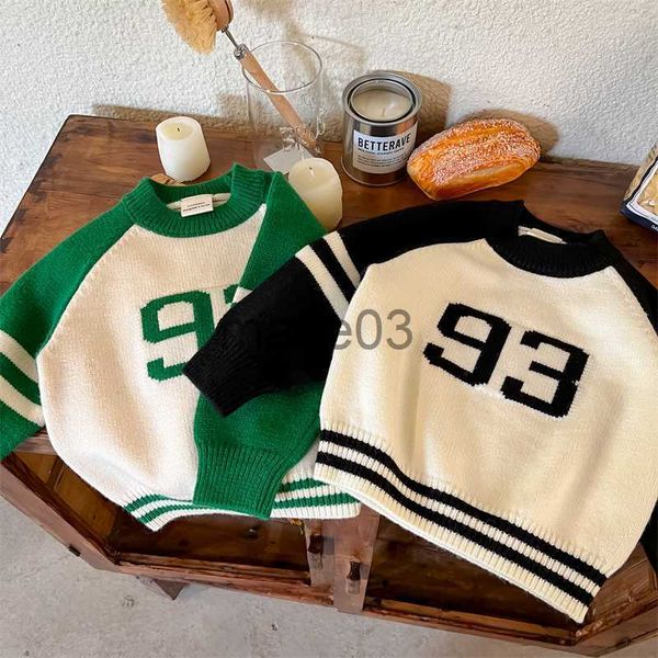 

cardigan chen ma kids' sweater 2022 autumn and winter new letter simplicity colorblock crew neck pullover baby sweater fashion j230801, Blue