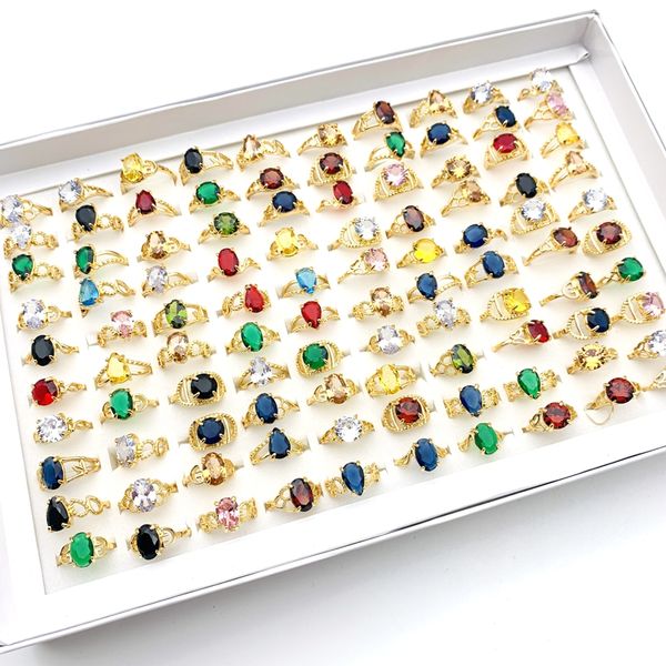 

wholesale 100pcs/box rings for women silver gold plated fashion zircon stone jewelry accessories with a display box, Golden;silver