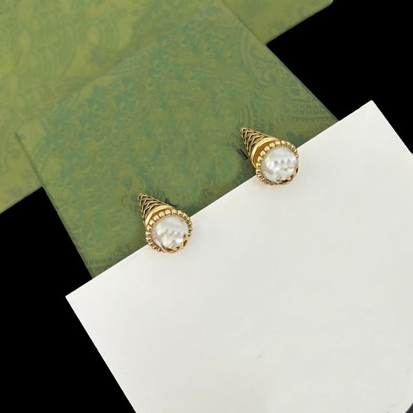 

sweetheart lover ice cream pearl diamond ear studs designer for women men earrings alphabet earring jewelry with box set for valentine', Golden;silver