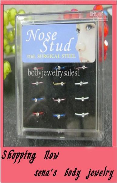 

hoop ring 48pcslot mix 6 color cz gem body jewelry piercing hoop ring nose rings4501614, Silver