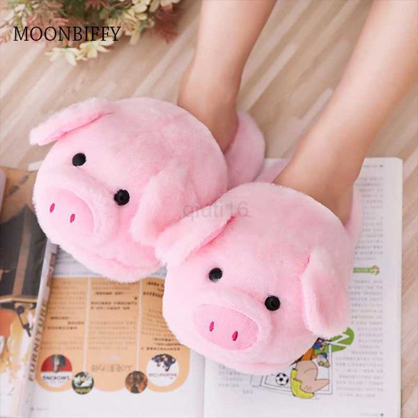 

slippers plush comfort code couple pack heel pink pig slippers ins style cute pig animal cartoon plus non-slip furry shoe, Black