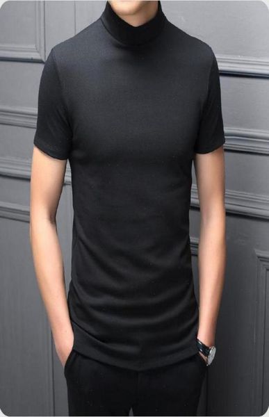 

spring and summer men half t shirts high collar mercerized cotton short sleeve slim body tshirt solid color modale trend37811305228941, White;black