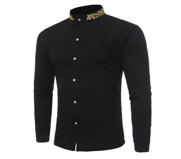 

new spring autumn shirt men long sleeve stand collar shirt men slim fit button formal occasion shirts8428373, White;black