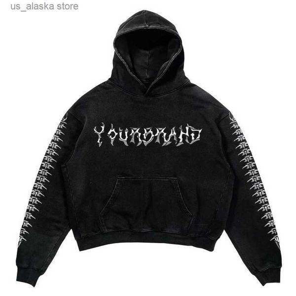 

men's hoodies sweatshirts 2023 new harajuku fashion punk rock gothic y2k hoodie sweatshirt hip skull wings print oversized jacket hip, Black