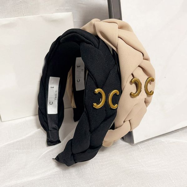 

vintage brand designer double letter printing headbands for women wide-brimmed thicken spring hairbands headwrap cloth fabric headwear, Silver