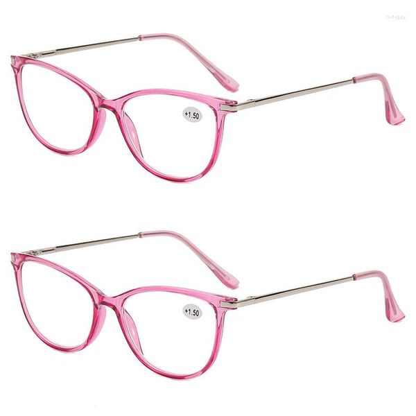 

sunglasses 2 packs women undertint cateye reading glasses flexible tr alloy frame clear reader pink blue brown tea465, White;black