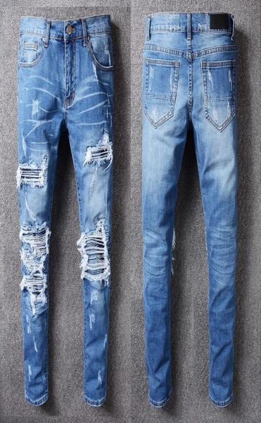 

mens designer jeans distressed ripped biker print slim fit motorcycle bikers denim for men fashion mans blue hip hop pants2965844