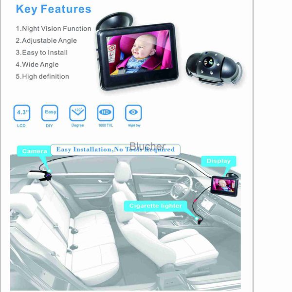 

other vb008 baby monitor for naughty child boy girl baby back seat surveillance camera 43inch display baby monitor cry monitor x0731, Silver