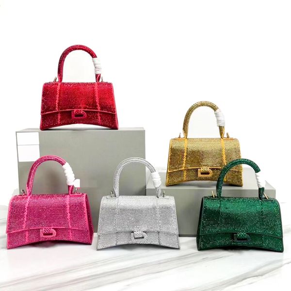 

luxurys mens hourglass inlaid rhinestone diamond totes bags women's glisten clutch handbag cross body with shoulder strap 7a quality ge