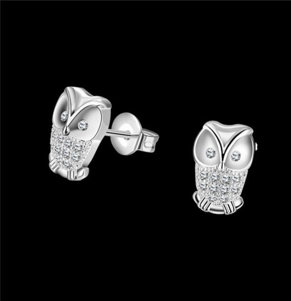 

2016 new design real 18k platinum plated cz diamond owl stud earrings fashion jewelry party christmas gifts for girls 2355094, Golden;silver