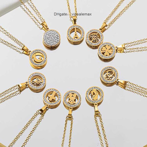 

carlidana trendy crystal clover/tree of life round pendant necklace set for women gold color stainless steel non tarnish jewelry, Silver