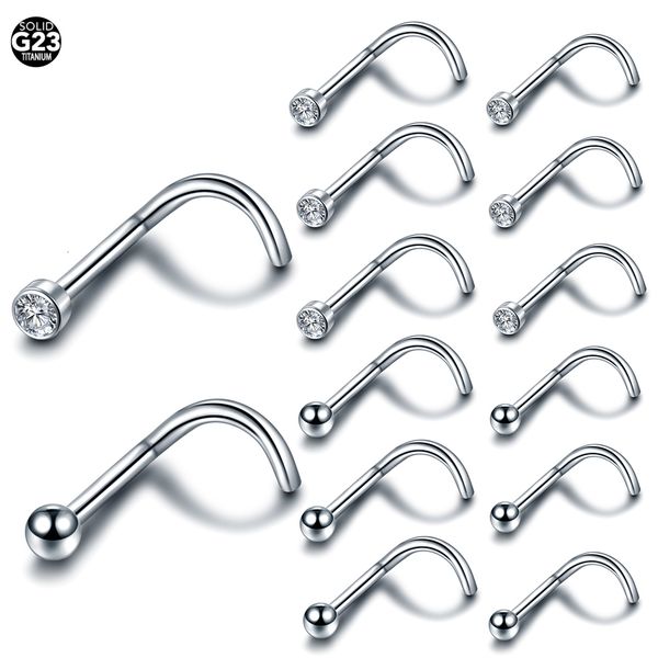

navel bell button rings 20pcs/lot g23 nose studs piercing crystal nose screw flat cz nostril earrings piercing nariz jewelry nose rings 20g, Silver