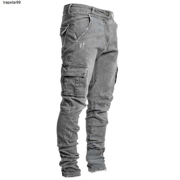 

stacked denim jeans men fashion skinny mens pocket pencil pants jeans male denim pants ropa hombre casual denim hip hop pants, Blue