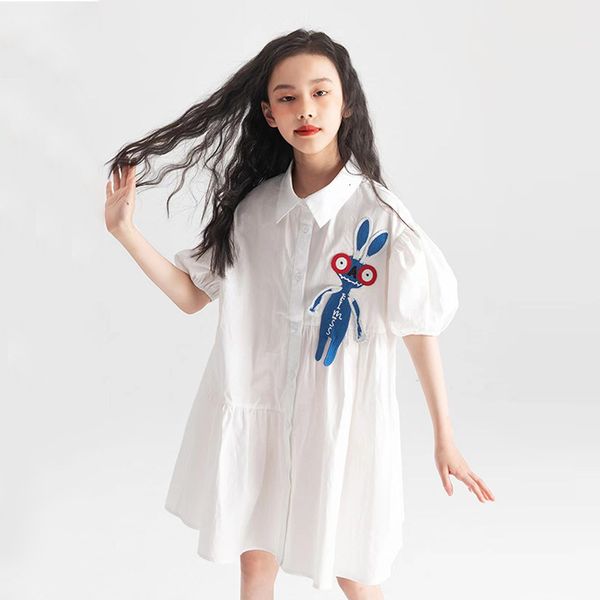 

girl's dresses girls summer dress big child girl long blouse loose white dresses kids cartoon rabbit vestido teenager clothing 230731, Red;yellow