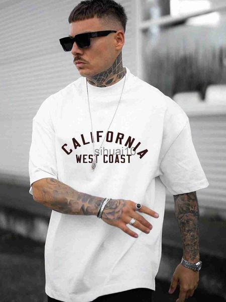 

men's t-shirts california west coast letter mens cotton t-shirt personality vintage casual all-math oversize tee clothing man short sl, White;black