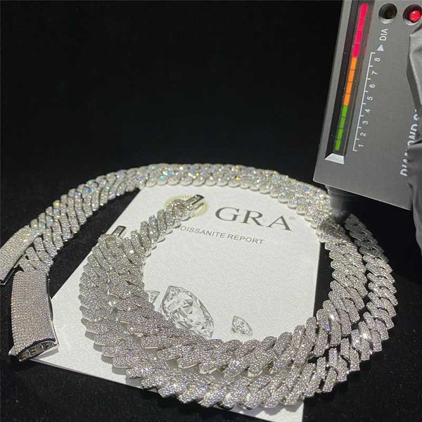 

gra certificate moissanite diamond 10mm 12mm width solid silver cuban link chain for mens hip hop cuban necklace