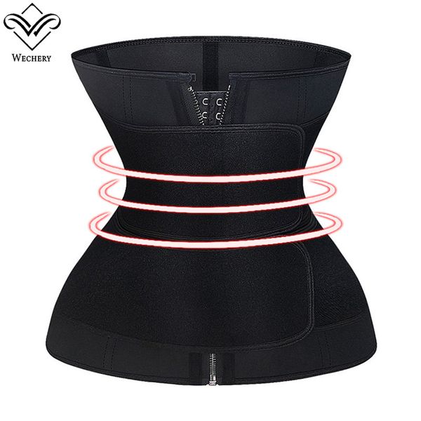 

tummy control wrap waist trainer zipper 9 steel bones neoprene women corsets waist trainer shaper belt, Black;white