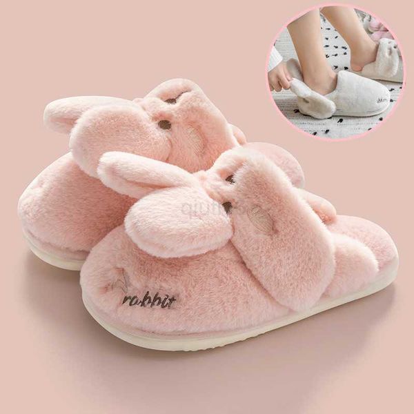 

slippers women winter home slippers non-slip soft warm house shoes men ladies indoor bedroom couples cartoon rabbit bear floor slides, Black