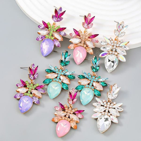 

colorful rhinestone flower charms dangle earrings for women fashion jewelry party earrings accessories, Silver