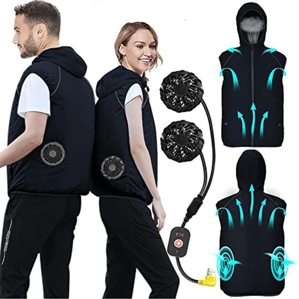 

men's vests summer sport fan air condition cool man woman travel ultralight brand outdoor vest clothes jacket sun windbreaker fishing w, Black;white