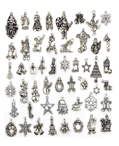 

50pcslot retro alloy loose beads trendy christmas charms metal pendant tibetan silver vintage diy bracelet and necklace xmas jewe7549775, Black