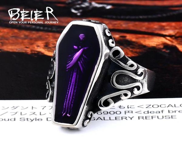 

undertaker skull gothic antique vampire ring stainless steel with purple colour movie punk rock jewelry for man br85011468717, Silver