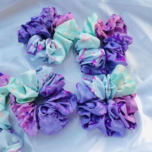 

vintage style women brand designer letter printing hair rubber band elastic hairrope ponytail holder luxury colorful large intestine hair ac, Pink