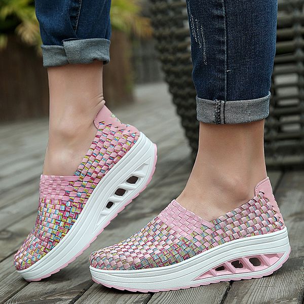 

dress shoes summer sneaker wedges increased thick platform woman woven breathable casual tenis chaussure femme 230801, Black