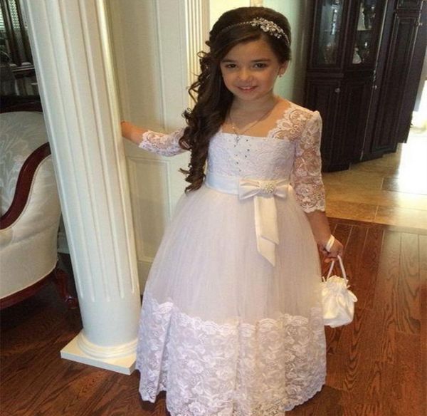 

flower girls dresses for weddings stunning 34 sleeves appliques lace tulle junior floor length first communion dresses6112965, White;blue