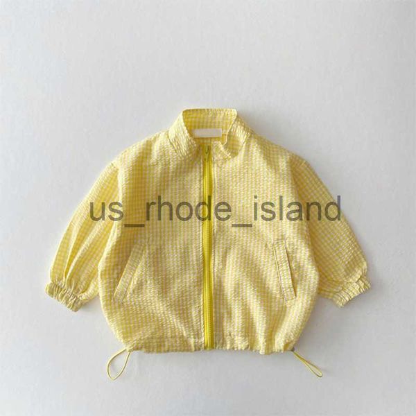 

jackets baby girls loose spring summer sun protection clothing ins coat boy windbreaker plaid jackets children quick dry outerwear x0730, Blue;gray