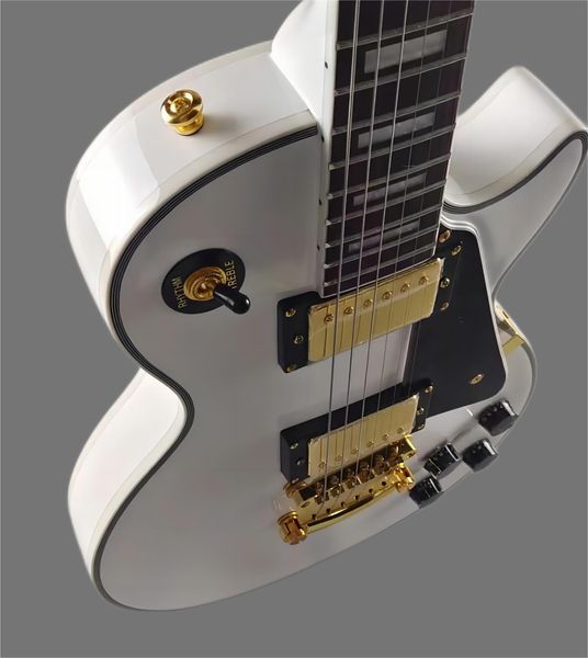 

custom electric guitar made of mahogany white glitter imported paint gold accessories available