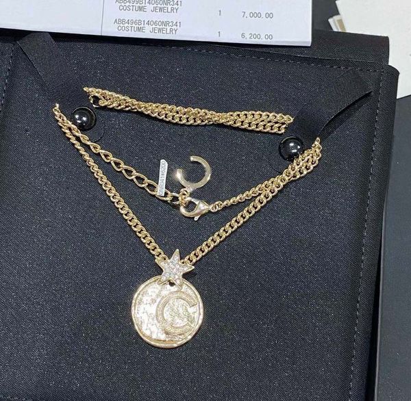 

2023 luxury quality charm round shape pendant necklace with special design in 18k gold plated have box stamp ps7395b, Golden