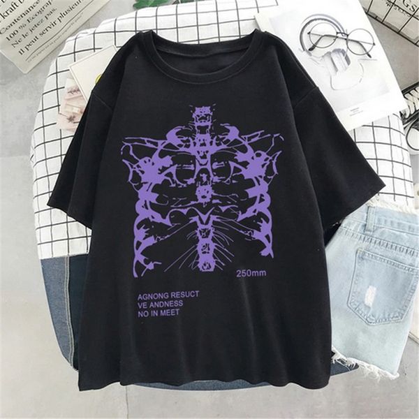 

men's tshirts women tshirt oversized female tshirt harajuku dark skull bones heart and lung print short sleeve streetwear woman clothe, White;black