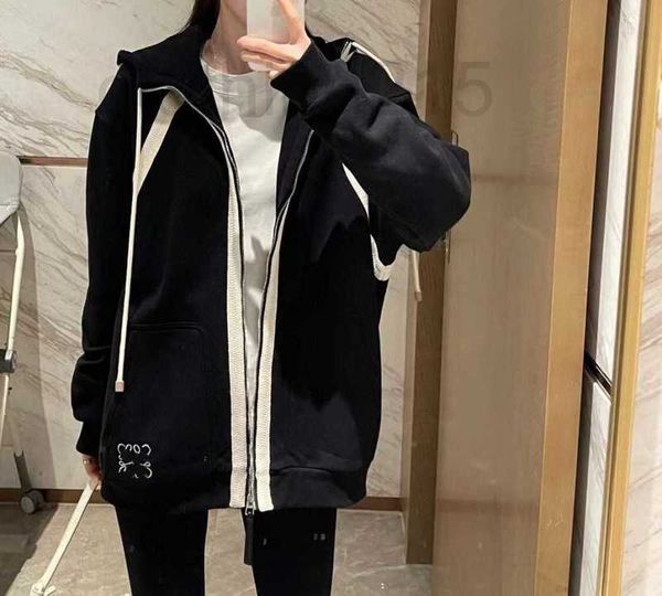 

women's hoodies & sweatshirts designer fashion brand zipper sweatshirt lazy weaving strap niche bf hooded drawstring couple ins spring, Black