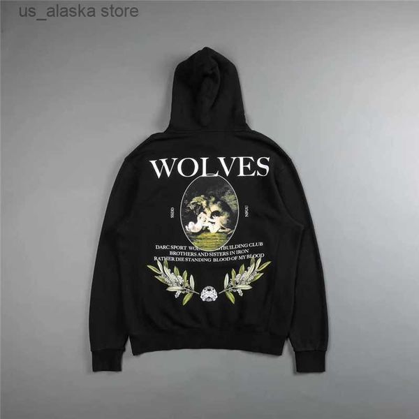 

men's hoodies sweatshirts darc sport 2022 autumn new warm 480g cotton fleece hoodies men sleeve wolves letter print oversize sweatshirt, Black