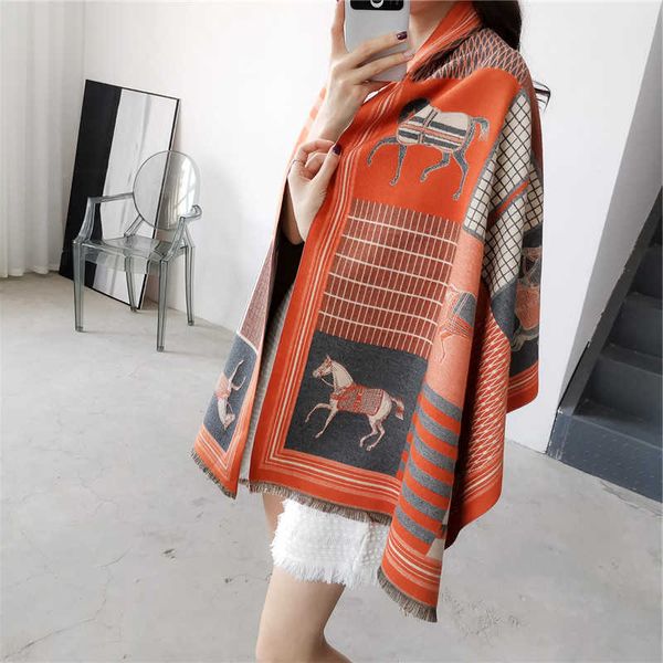 

designer h home winter scarves for sale 2023 autumn and new carriage jacquard women's scarf imitation cashmere warm thickened double si, Blue;gray