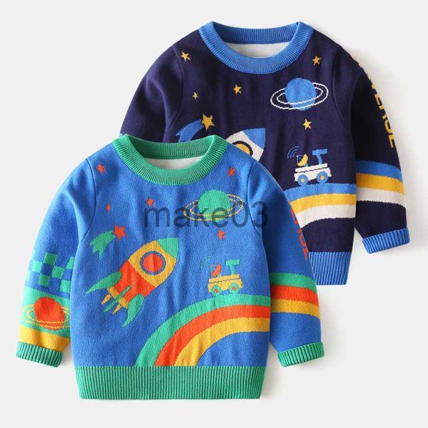 

cardigan winter baby boy clothes cartoon knitted sweater space pattern long sleeve o neck thick blue pullover for children 27y j230801