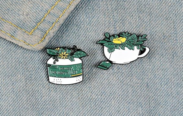 

green plant enamel pins flower pill bottle happy life badge tea cup brooch jacket backpack bag lapel pin beautiful jewelry lady gi7082885, Gray