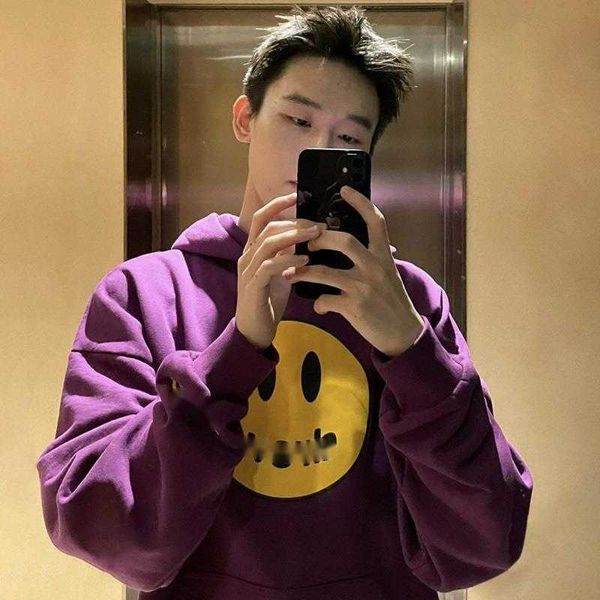 

draw hoodie winter cotton men and women drew smile face simple sweatshirts causal plain o-neck hoody soft streetwear young lovers d clothing, Black