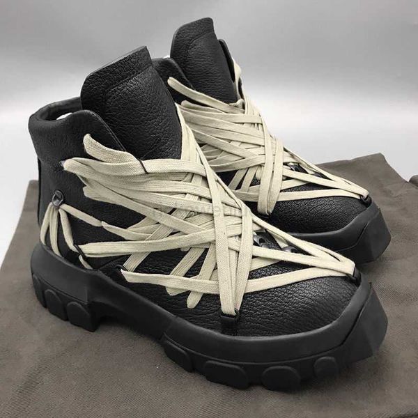 

rick ownes sneakers round owens casual shoes ricks ro ro classic ricks high mummy series handmade rope elephant grain cowhide shoes for men, Black