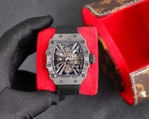 

rm12-01 real tourbillon watch fantasic superb men wrist watches vxax high-end quality mechanical uhr ntpt all carbon fiber case montre richa, Slivery;brown