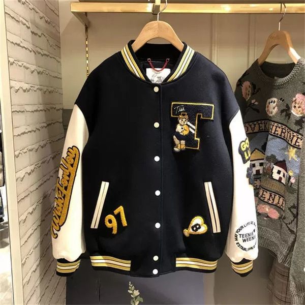 

men's jackets ins jacket female spring and autumn loose trendy brand hit color autumn jacket retro y2k men and women baseball uniform 2, Black;brown