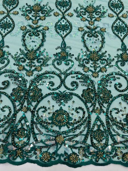 

2023 tulle nigerian lace 5 yards bridesmaids sequins female party net cloth costume beaded sewing craft evening gown dress dark green premiu, Black;white